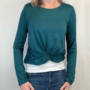 Zobha Women's Twist Front Long Sleeve Athletic Tee T Shirt Dark Teal L LG Large